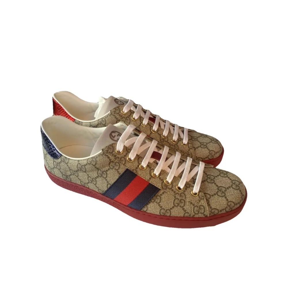 Gucci Ace GG Supreme Red Sneaker Mens Size 11 Monogram Low Top Casual Shoe